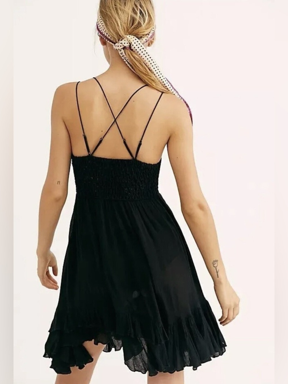 Free People FP One Adella Slip Dress Crochet Lace Ruffle Mini Black Small - Picture 3 of 11
